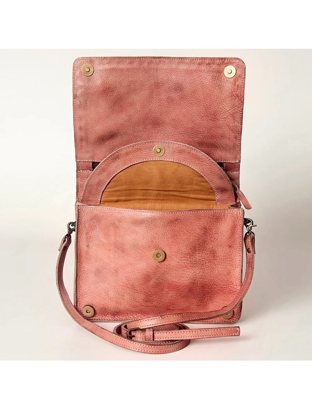 Never Mind! Stud-Trim Leather Crossbody Bag Rusty Brown Rodeo Cowgirl Western - Picture 11 of 11